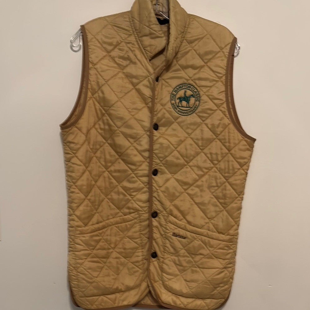Barbour Tan Quilted Vest with Diamond Pattern